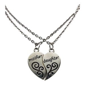 2 Piece Silver Black Mother Daughter Heart Necklaces Set Gift Box